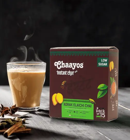 Chaayos Adrak Elachi Instant Tea Premix - Low Sugar | Instant Ginger Tea 120g 120 g x 2