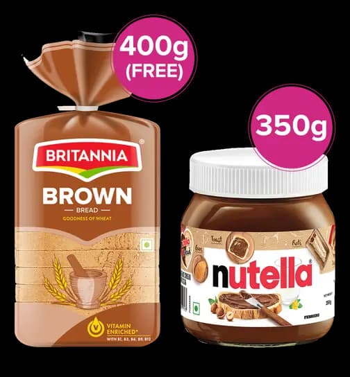 Nutella Hazelnut Spread with Cocoa & Britannia Brown Bread 1 Combo