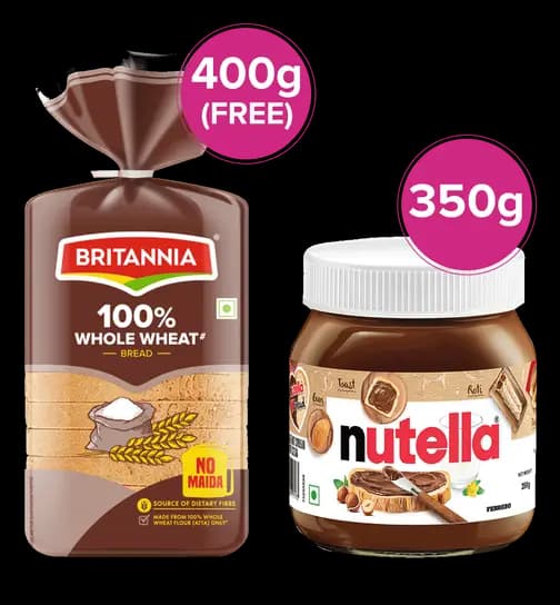 Nutella Hazelnut Cocoa Spread & Britannia Milk White Bread 1 Combo