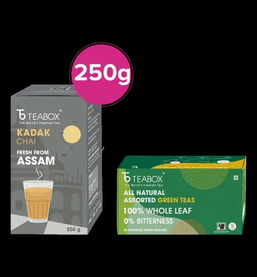 Teabox Premium Kadak Chai (From Assam & Dooars) & Teabox Assorted Darjeeling Green Tea Bags (100% Natural Immunity) 1 Combo