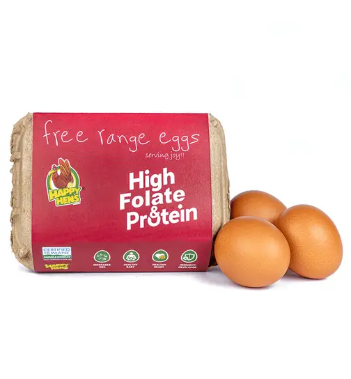 Happy Hens Free Range Folate VitB9 Enriched Eggs 6 Pieces