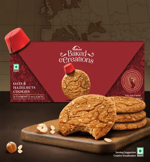 Oats & Hazelnut Cookies Crafted with Turkish Hazelnuts by Sunfeast Baked Creations 120 g