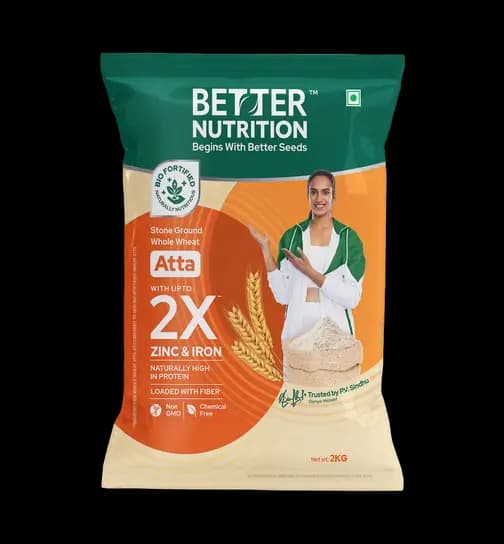 Better Nutrition Biofortified Wheat Atta | High Protein | Rich in Iron & Zinc | No Maida 2 kg