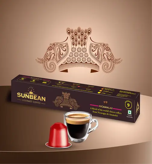 Sunbean Nicamalai Gourmet Coffee Pods| Nespresso Compatible | Single Serve | Intensity 9 |100% Arabica 55 g