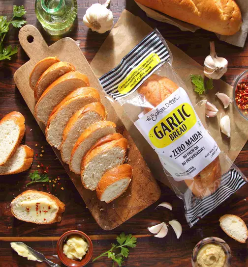 The Baker's Dozen Zero Maida Garlic Bread, Zero Preservatives 160 g x 2