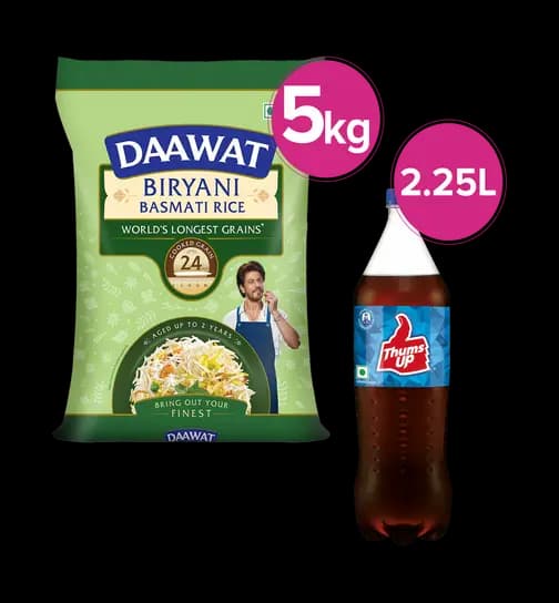 Daawat Biryani Basmati Rice 5kg & Thums Up Soft Drink Bottle 2.25 ltr 1 Combo