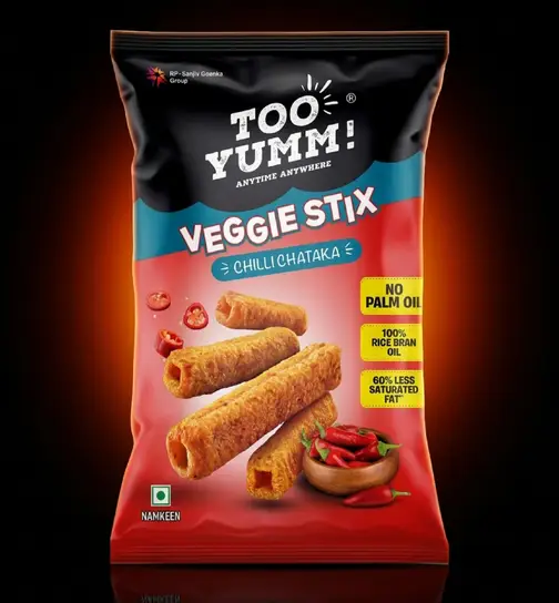 Too Yumm Chilli Chataka Veggie Stix, 60% Less Saturated Fats, No Palm Oil Healthy Snacks 43 g x 2