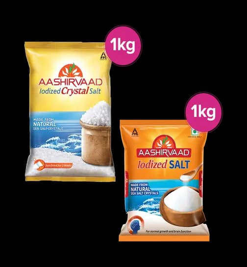 Aashirvaad Iodized Crystal Salt - 1 kg & Aashirvaad Iodised Salt - 1 kg 1 Combo