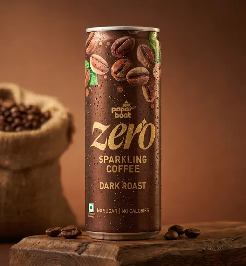Paper Boat Zero Sugar Sparkling Coffee Dark Roast, Zero Calorie Caffeinated Drink Can 300 ml