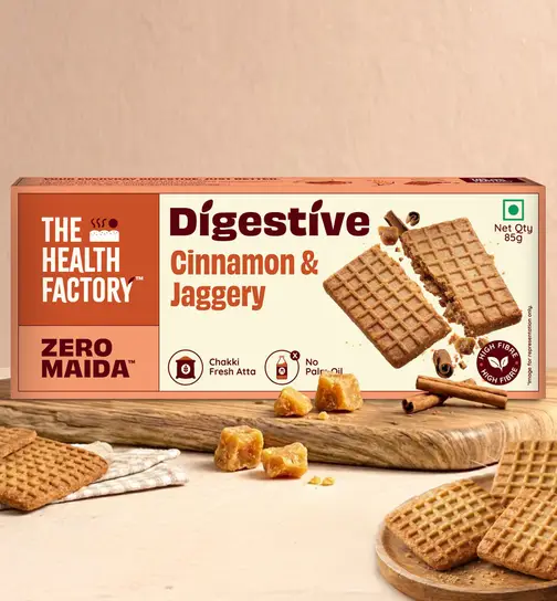 The Health Factory Digestive Biscuits Cinnamon & Jaggery | Zero Maida | High Fibre 85 g